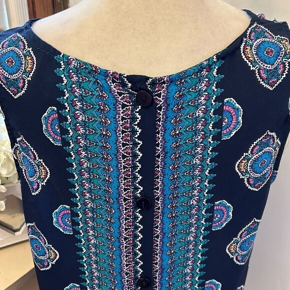 Cynthia Rowley blue purple print button back sleeveless blouse Size M EUC - Picture 6 of 9